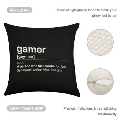 Gamer Definition Linen Throw Pillow Cover