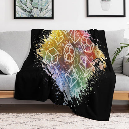 D20 Dice Watercolor Rainbow Throw Blanket