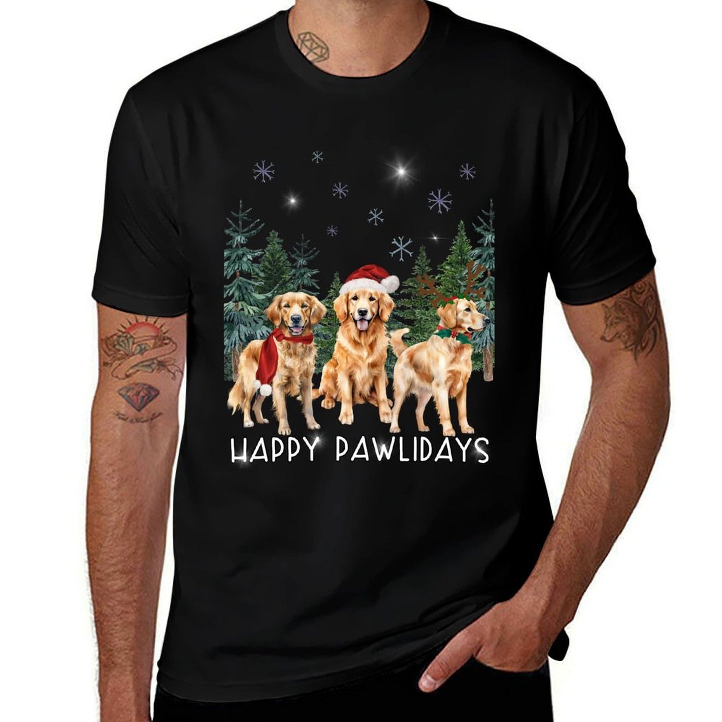 Golden Trio Retriever Dogs Christmas Happy Pawlidays  Versatile T-Shirt