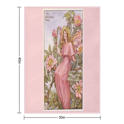 Pink Fairy Queen with Pink Flowers Whimsical Vintage Artwork Throw Blanket