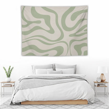 Liquid Swirl Abstract Pattern in Beige And Sage Green Tapestry