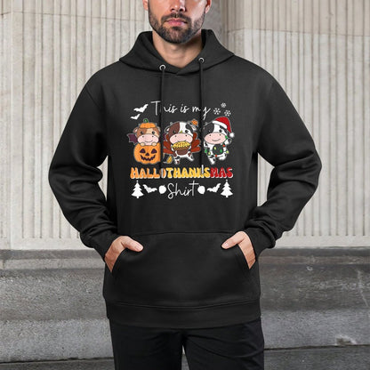 Cow Christmas Halloween This Is My Hallothanksmas Kangaroo Pocket Hoodie
