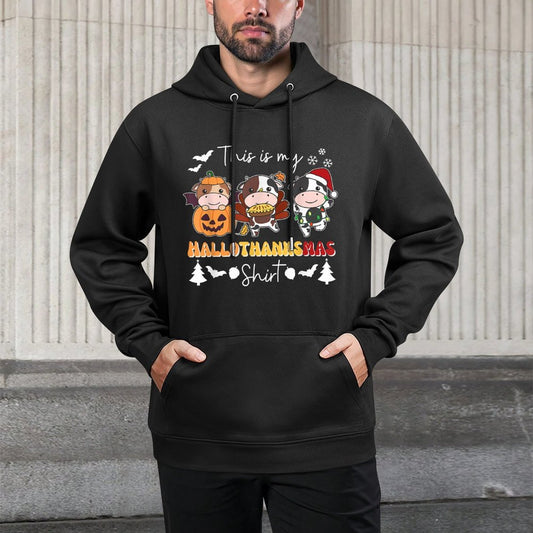Cow Christmas Halloween This Is My Hallothanksmas Kangaroo Pocket Hoodie