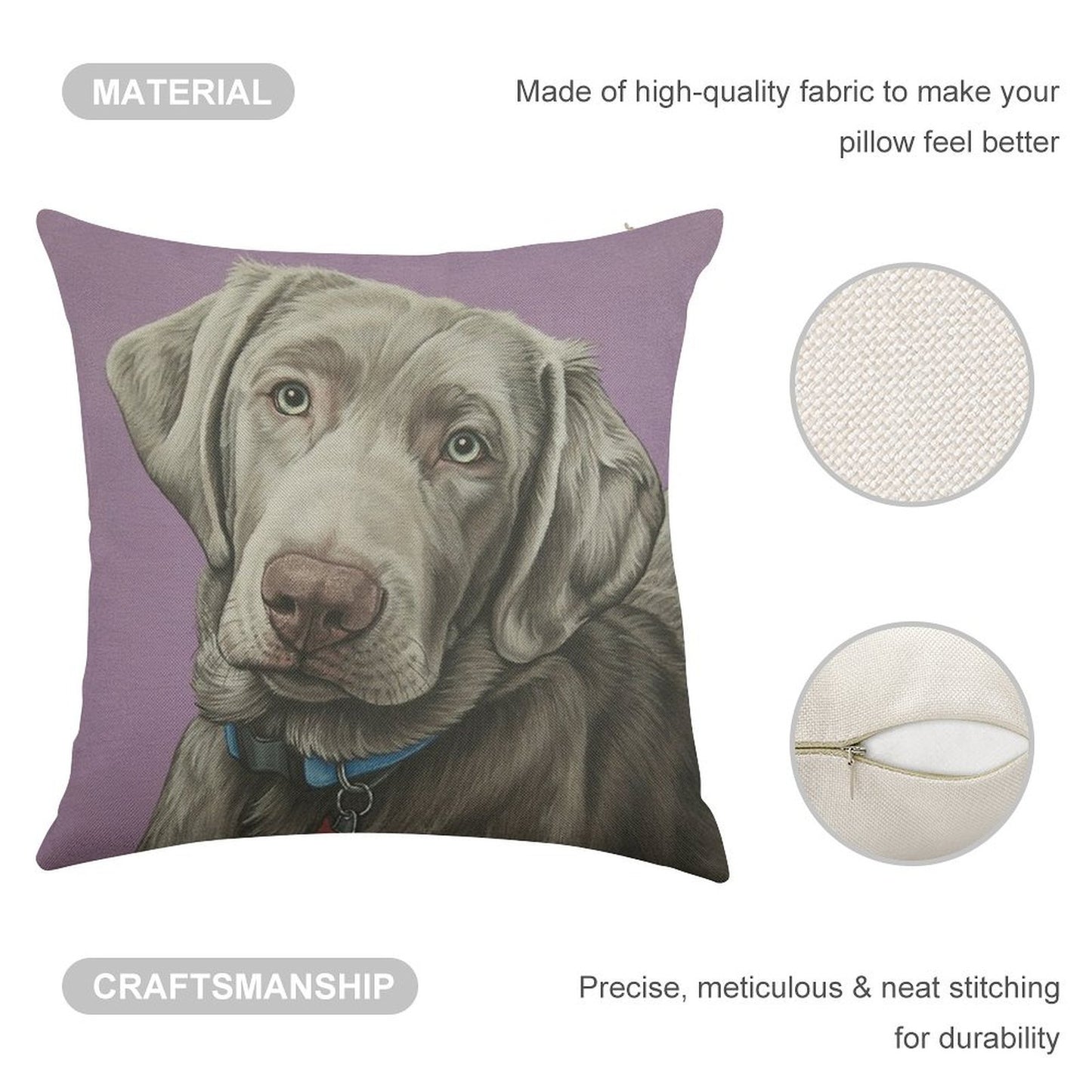 Sweet Silver Labrador Retriever Painting, Silver Lab Dog Puppy Art Linen Throw Pillow Cover