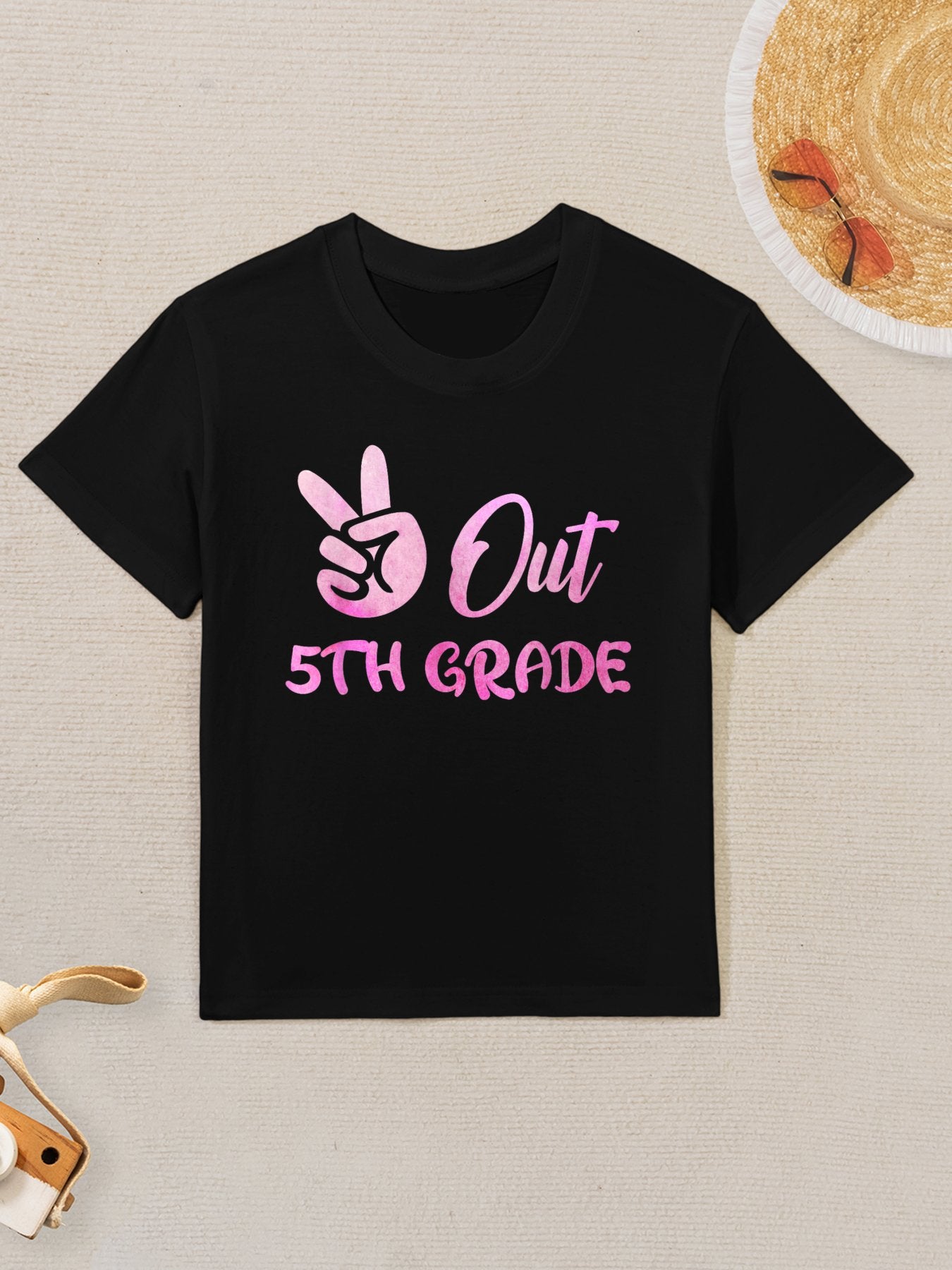 Peace Out 5th Grade Graduate Graduation Tie Dye Pink Girls Kids T-Shirt