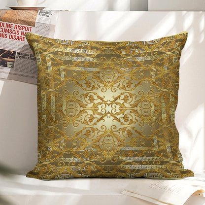 Greek Keys 4 Golden Baroque Style Linen Throw Pillow Cover