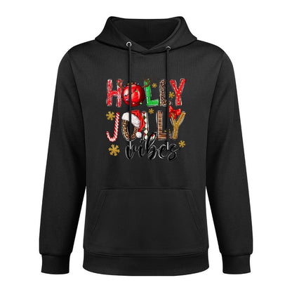 Womens Holly Vibes Jolly Christmas Santa Hat Western Leopard Pajama Casual Wear Hoodie