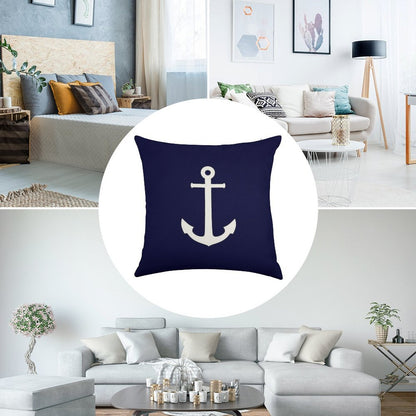 White Anchor On Navy Blue Linen Throw Pillow Cover