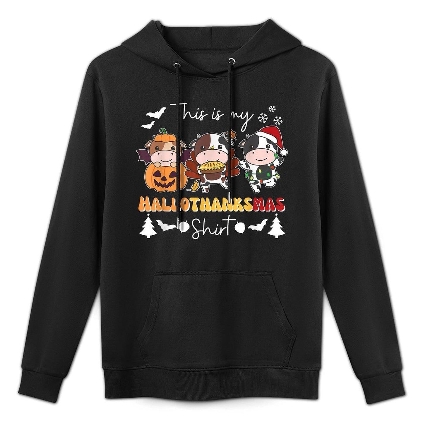 Cow Christmas Halloween This Is My Hallothanksmas Kangaroo Pocket Hoodie