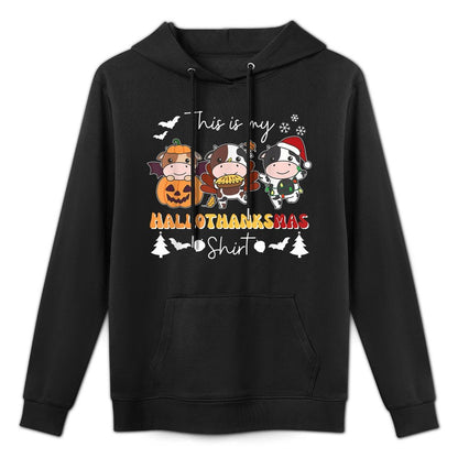 Cow Christmas Halloween This Is My Hallothanksmas Kangaroo Pocket Hoodie
