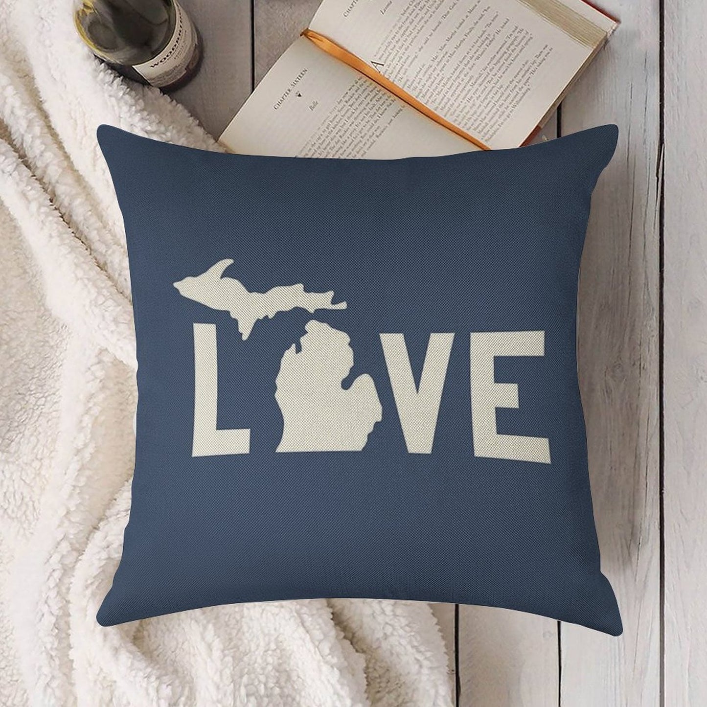 Michigan Love - All White Linen Throw Pillow Cover