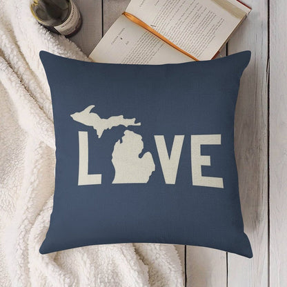 Michigan Love - All White Linen Throw Pillow Cover