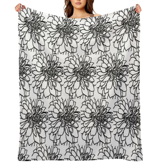 Black And White Dahlia with A Little Bee Throw Blanket