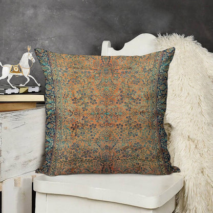 Manchester Kashan Floral Persian Carpet Print Linen Throw Pillow Cover