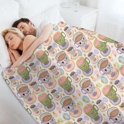 Fancy A Cup of Tea Watercolour Pattern Throw Blanket