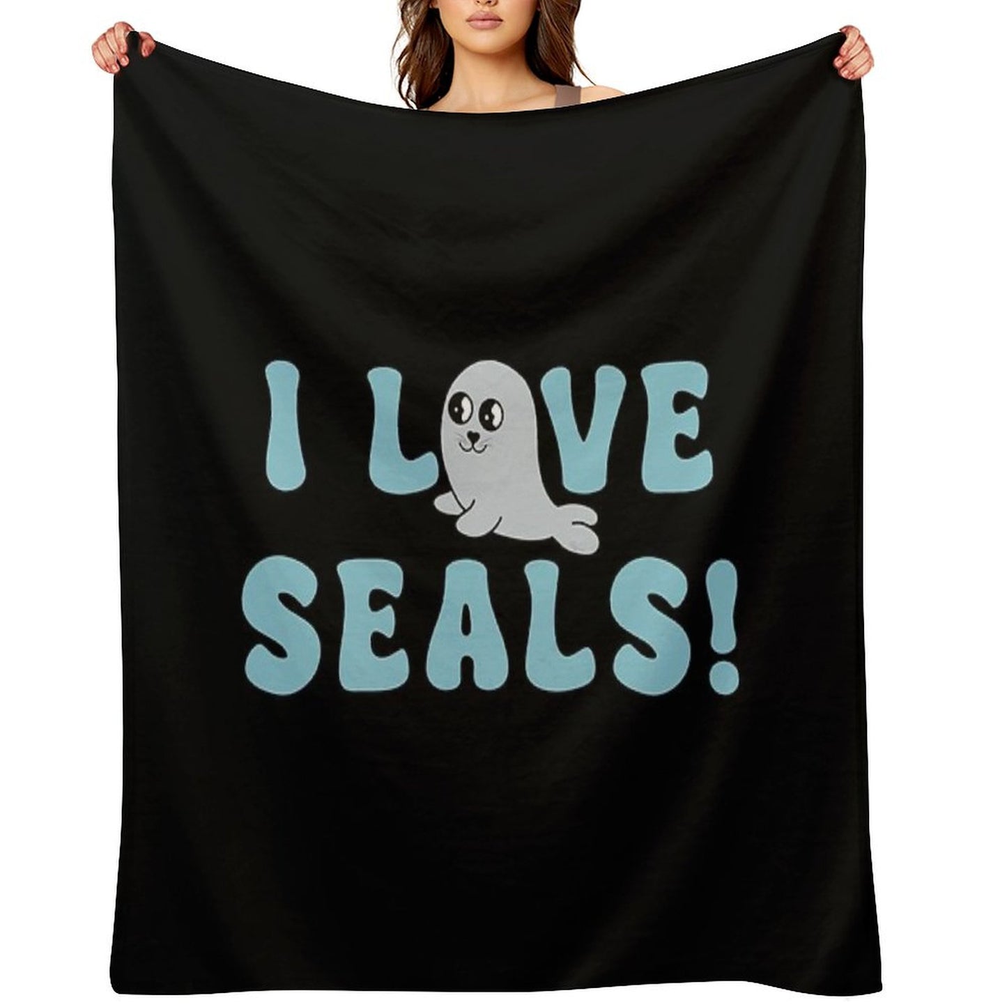 I Love Seals Sticker Artwork Throw Blanket