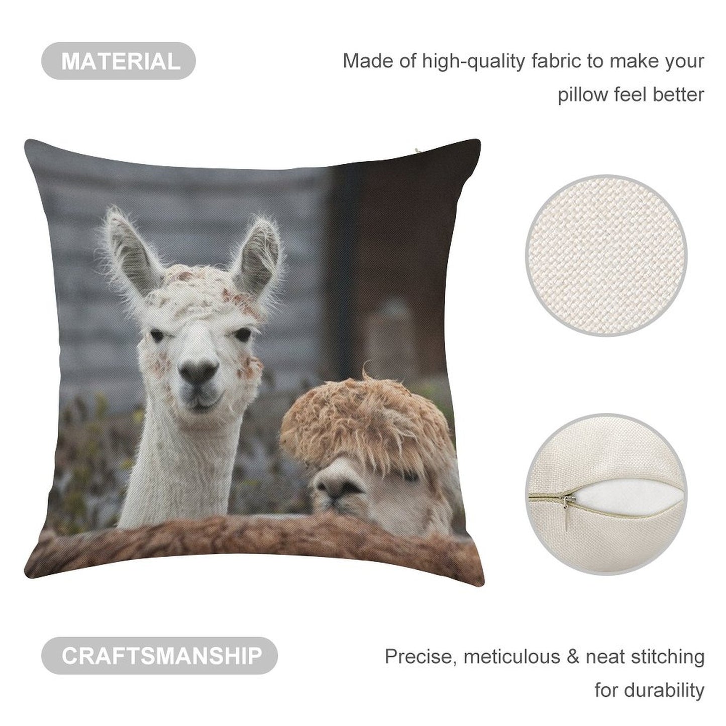 Curious Alpacas Cute Animals Linen Throw Pillow Cover