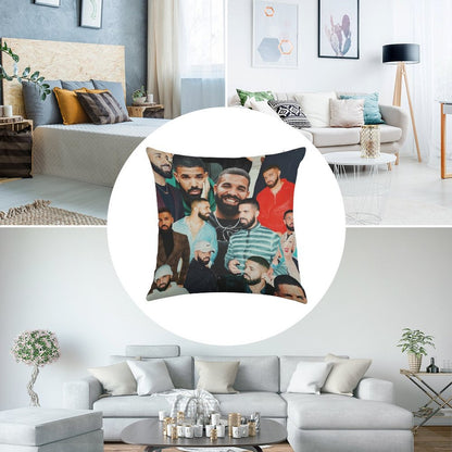 Drake Collage Linen Throw Pillow Cover