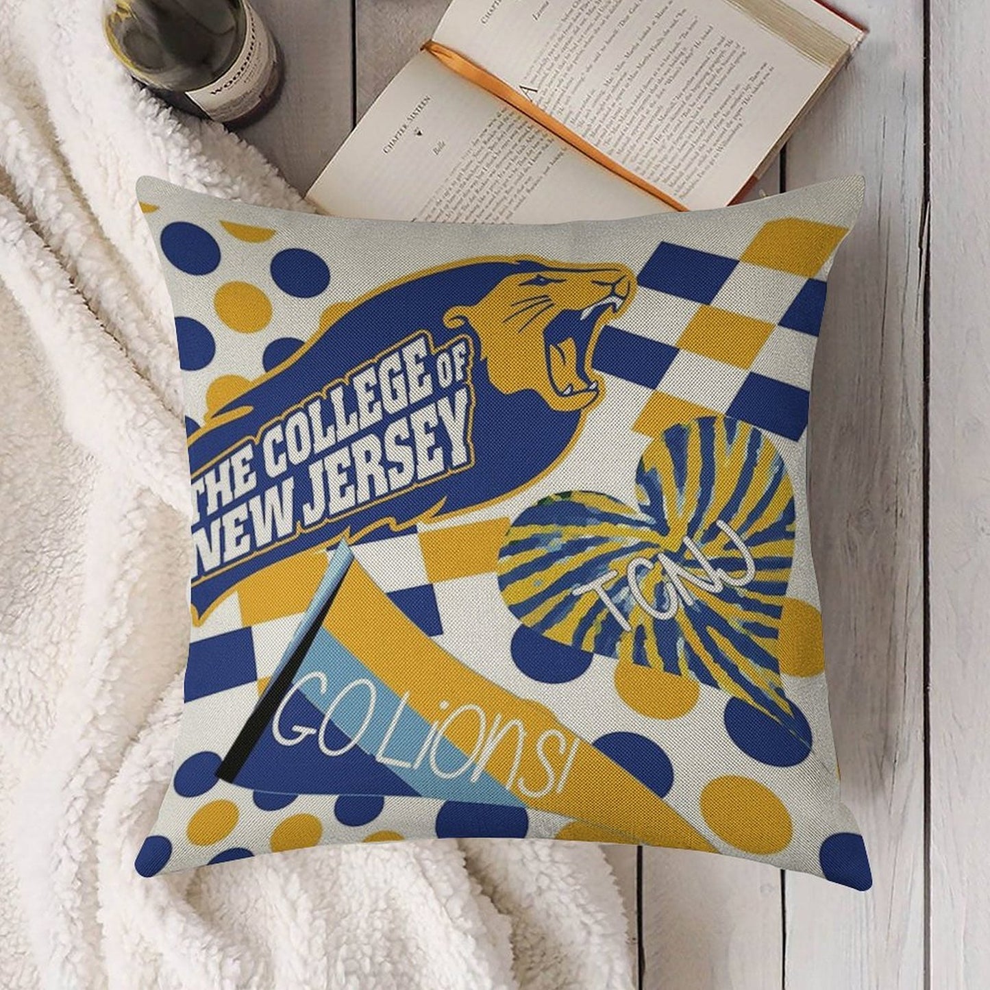 The College of New Jersey Collage Linen Throw Pillow Cover