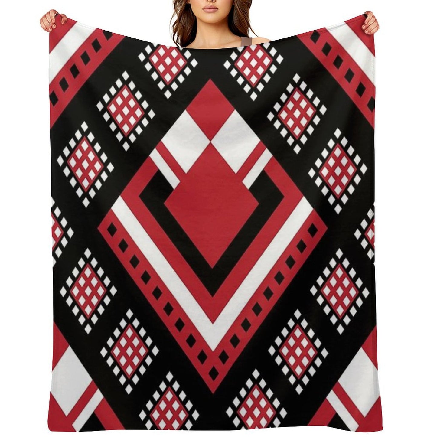 Modified Traditional Retso Pattern- Zimbabwe (Red, White And Black) Throw Blanket