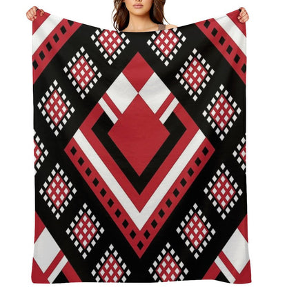 Modified Traditional Retso Pattern- Zimbabwe (Red, White And Black) Throw Blanket