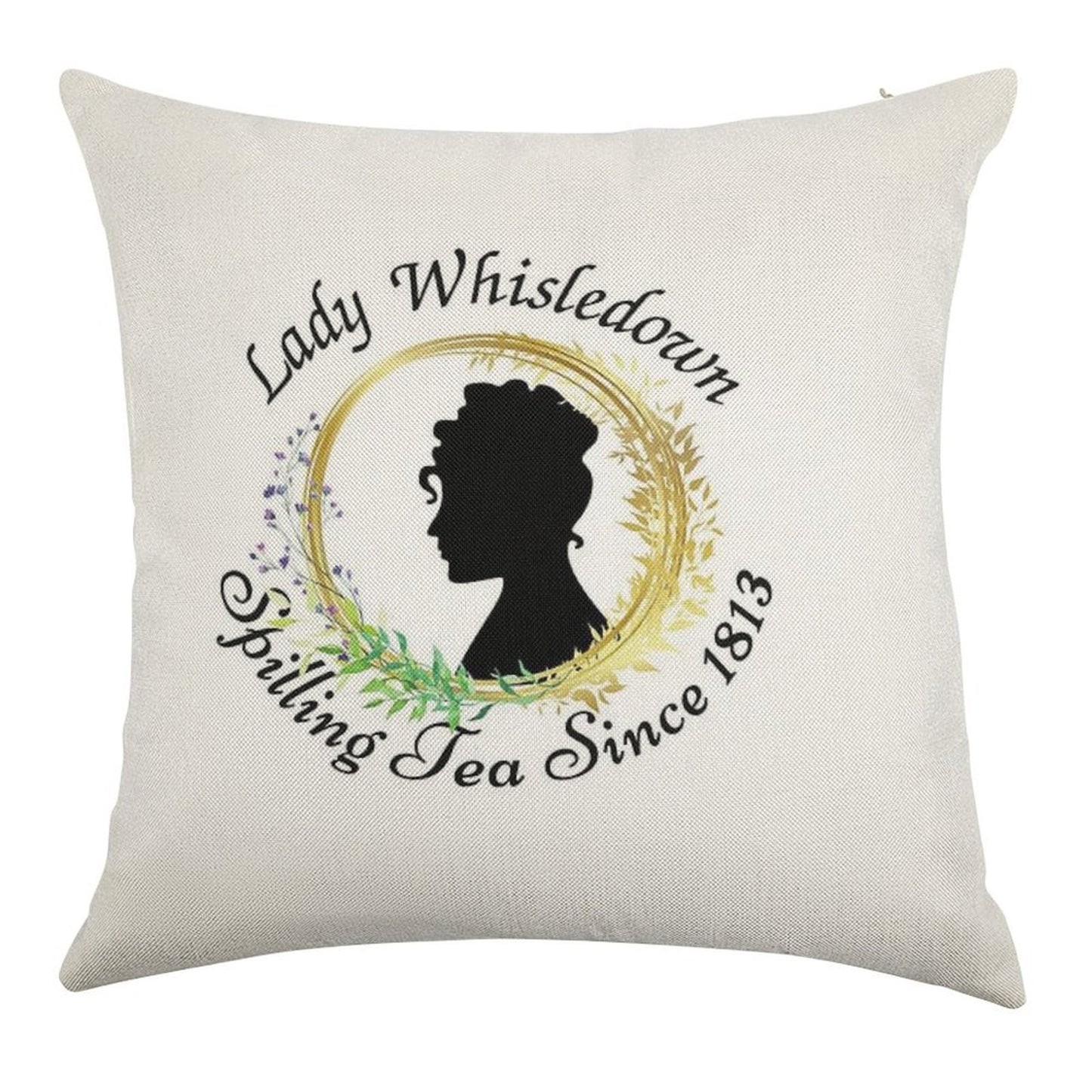 Lady Whisledown Society Paper Spilling The Tea Since 1813 Linen Throw Pillow Cover