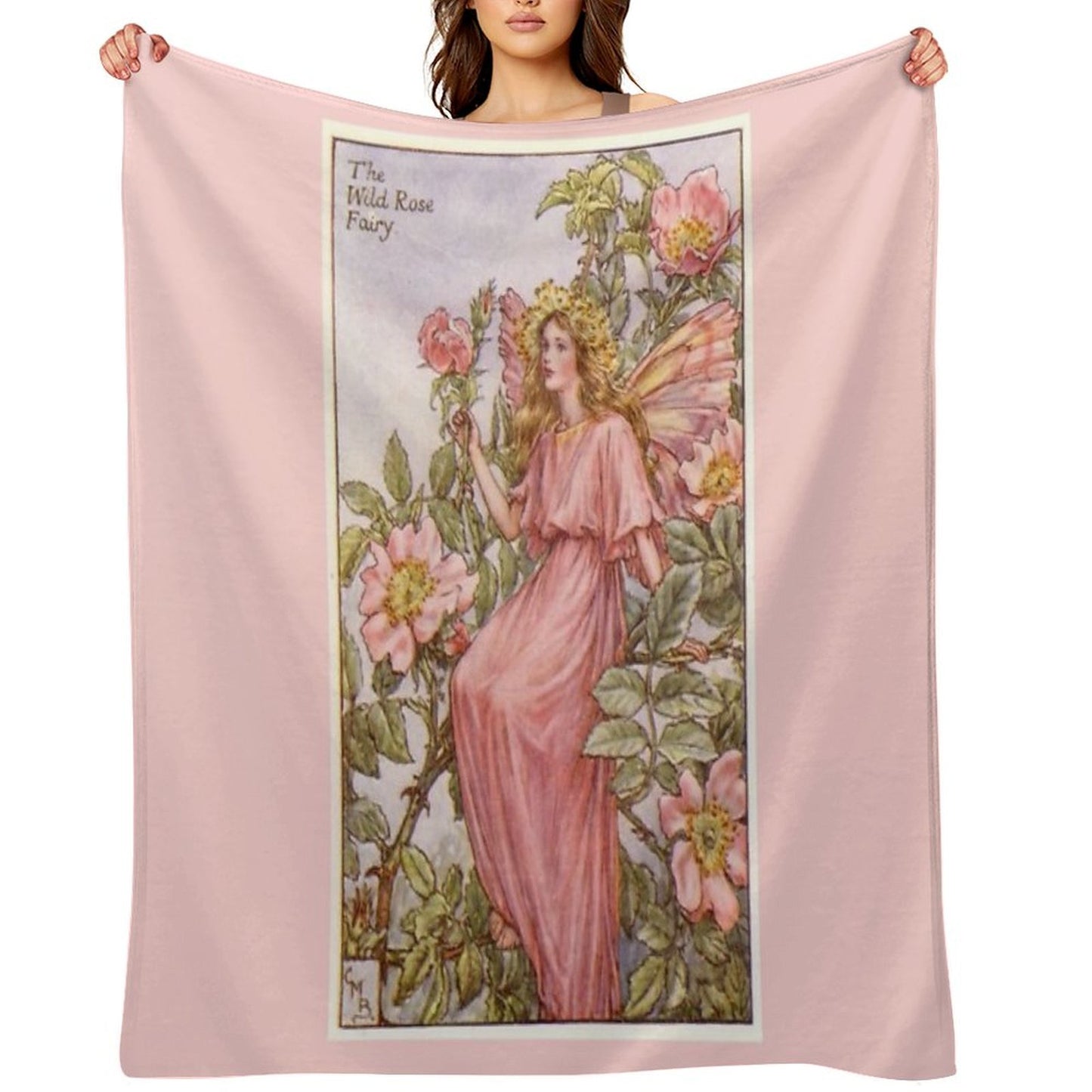 Pink Fairy Queen with Pink Flowers Whimsical Vintage Artwork Throw Blanket
