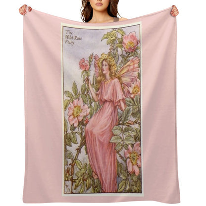 Pink Fairy Queen with Pink Flowers Whimsical Vintage Artwork Throw Blanket