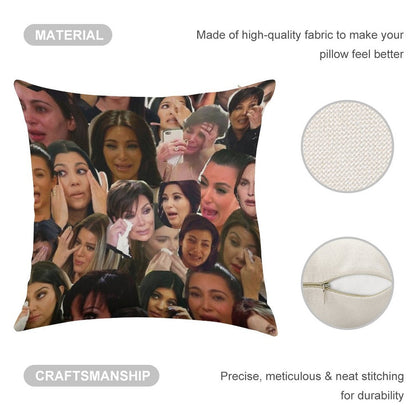 Kardashian's Crying Collage Linen Throw Pillow Cover