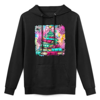 Book Christmas Tree Lights Teacher Librarian Book Lovers Customizable Surface Hoodie