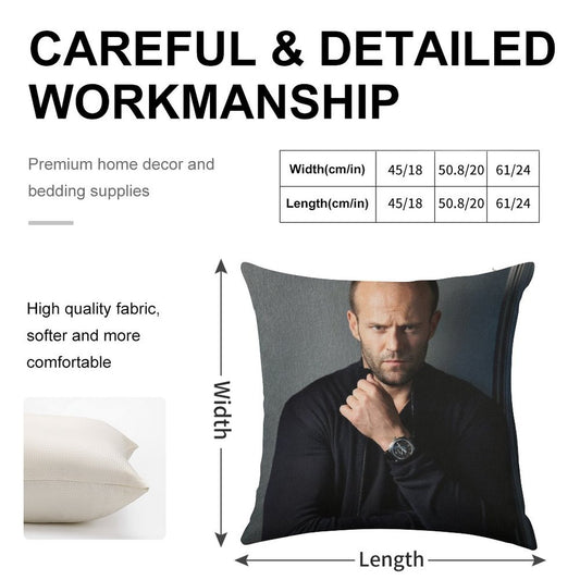 Jason Statham Linen Throw Pillow Cover