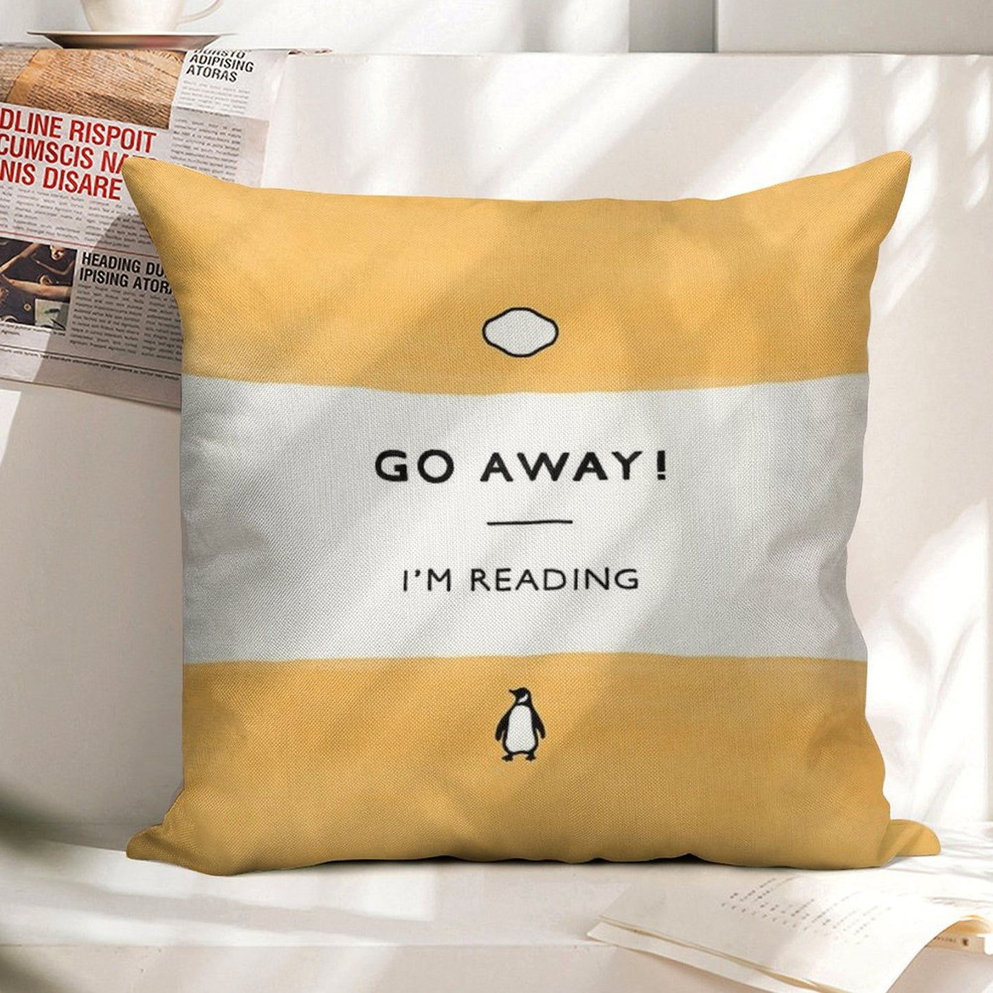 Go Away! I'm Reading - Penguin Classic Book - Book Lover, Book Quote Linen Throw Pillow Cover