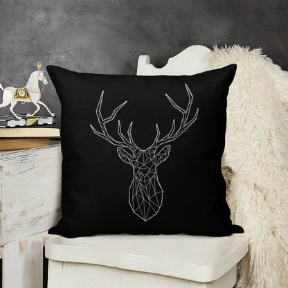 Geometric Stag - BLACK Linen Throw Pillow Cover