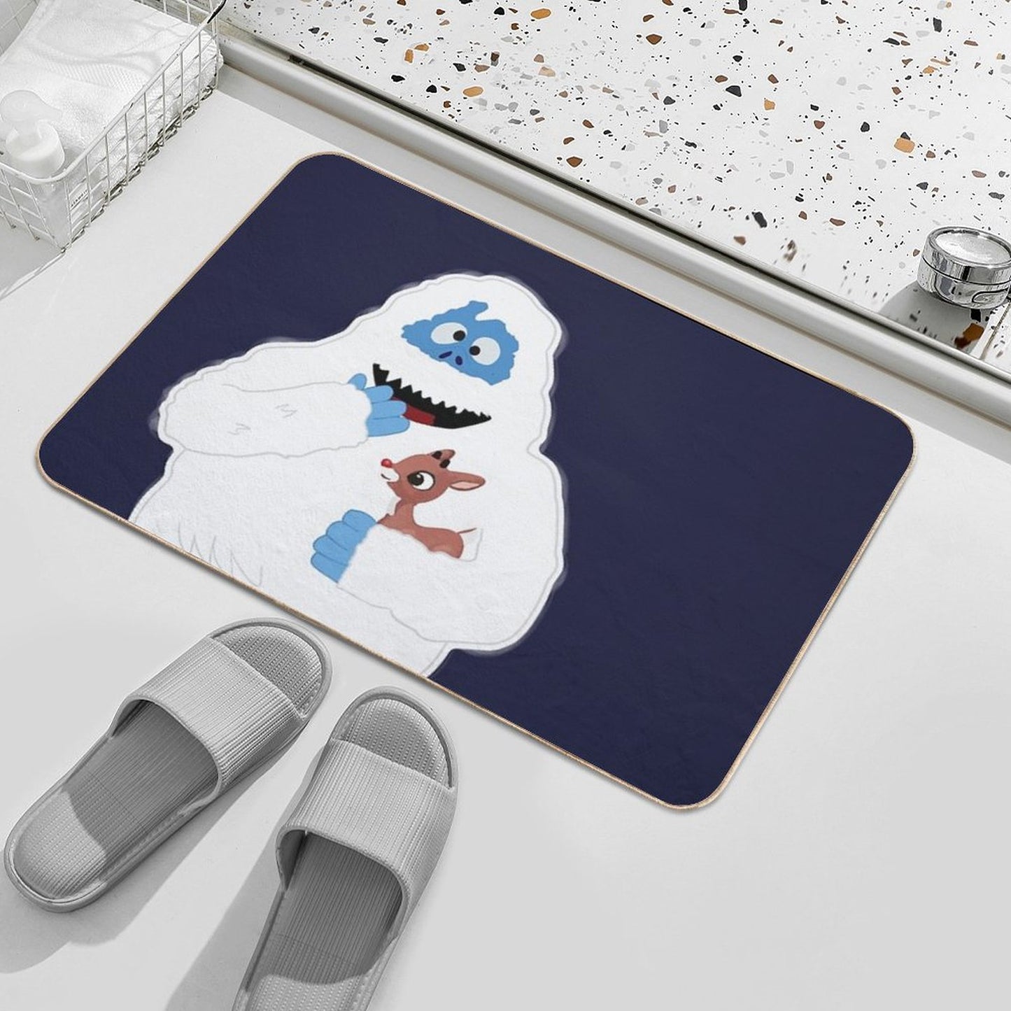 Classic Christmas Abominable Snowman with Rudolph © GraphicLoveShop Bath Mat