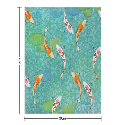 Koi Fish on Turquoise Throw Blanket