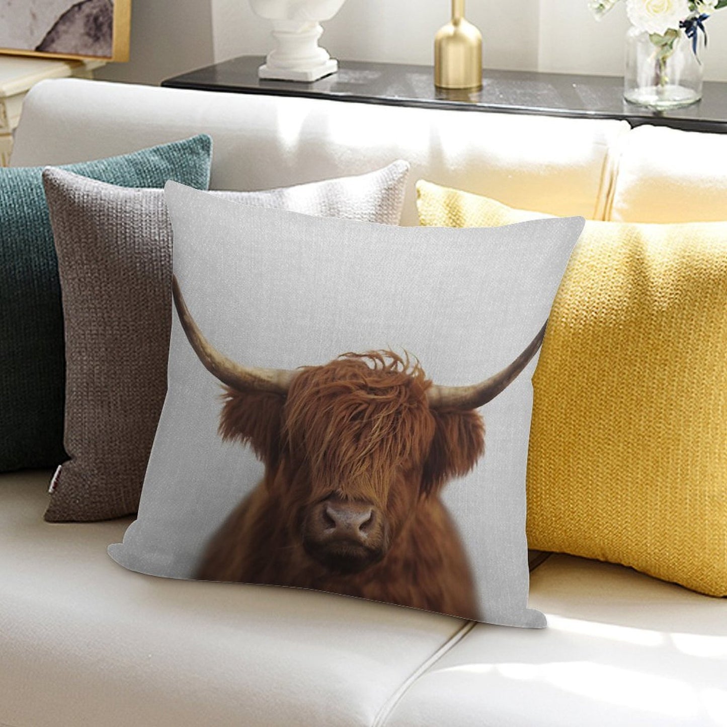 Highland Cow - Colorful Soft Decorative Cover Throw Pillow