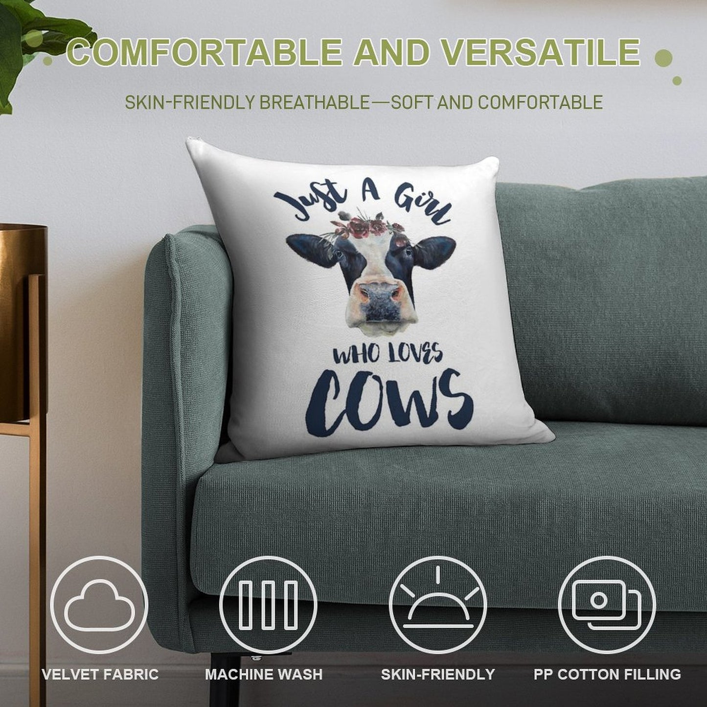 Animal Lovers Funny Gifts - Just A Girl Who Loves Cows Soft Warmth Comfort Throw Pillow