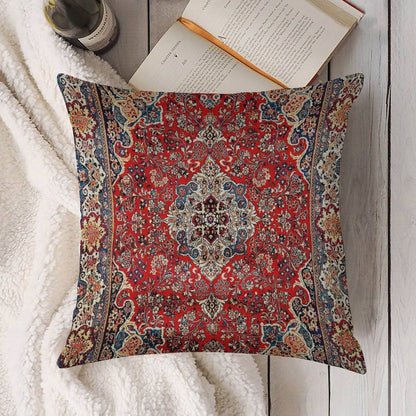 Red Blue Sarouk Persian Carpet Print Linen Throw Pillow Cover