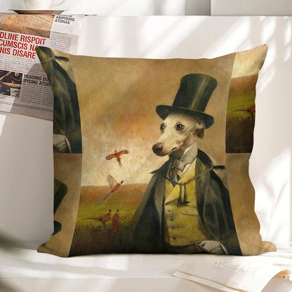 Victorian Whippet Linen Throw Pillow Cover