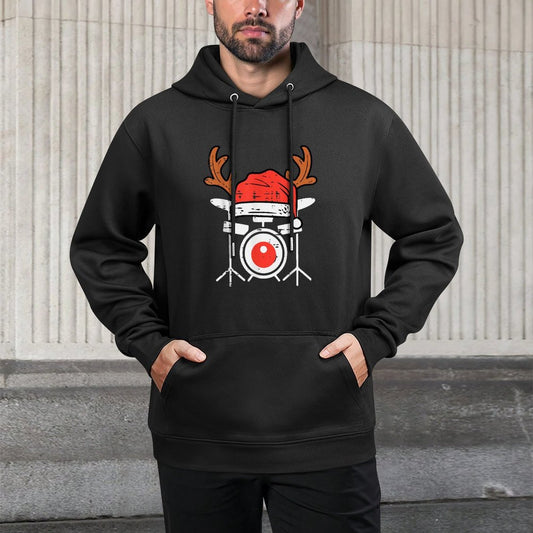 Drums Christmas Music Instrument Band Drummer Rock Xmas Shape Retention Hoodie