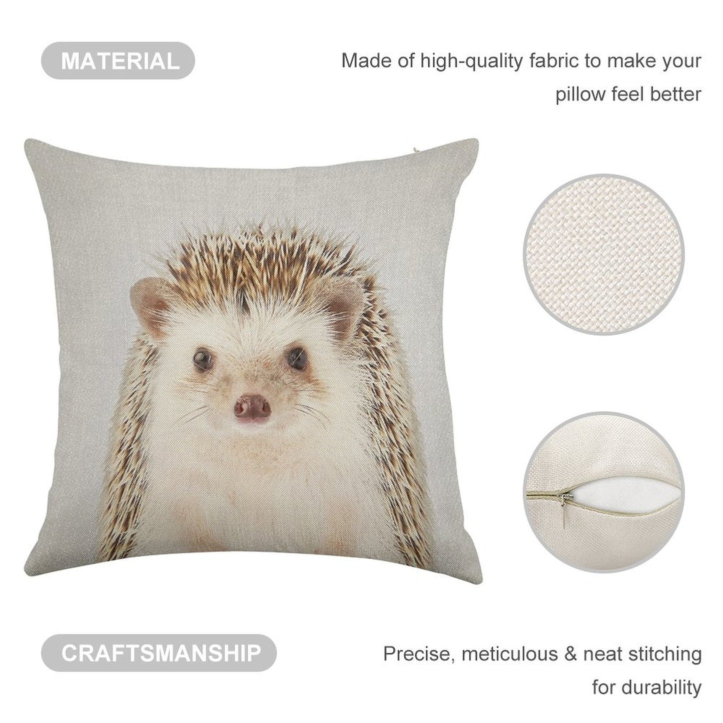 Hedgehog - Colorful Linen Throw Pillow Cover