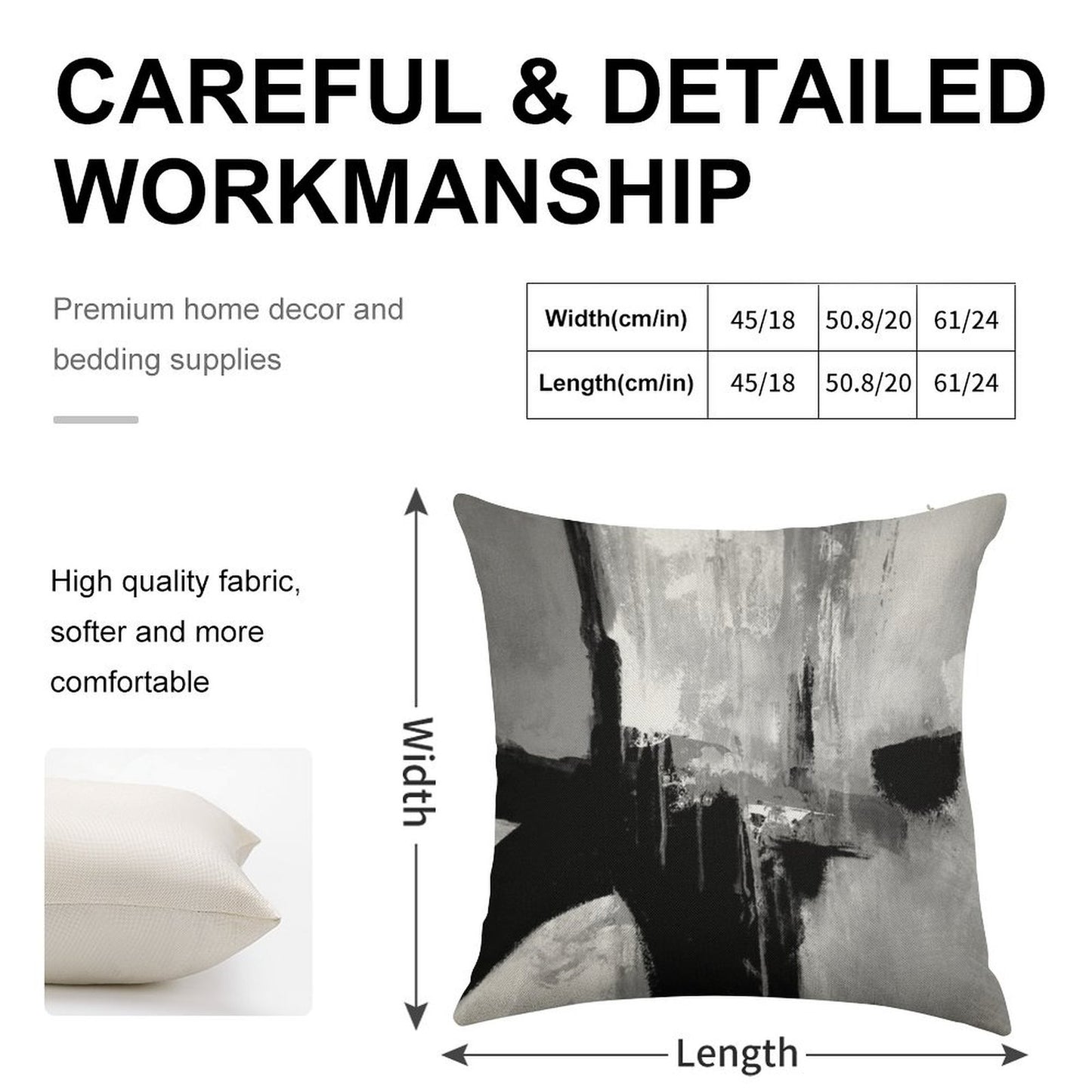 Black White Horizontal Abstract Linen Throw Pillow Cover