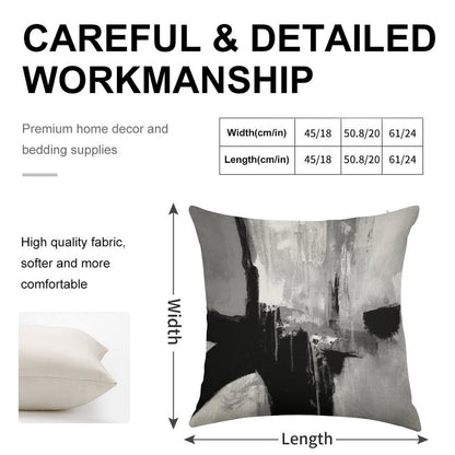 Black White Horizontal Abstract Linen Throw Pillow Cover