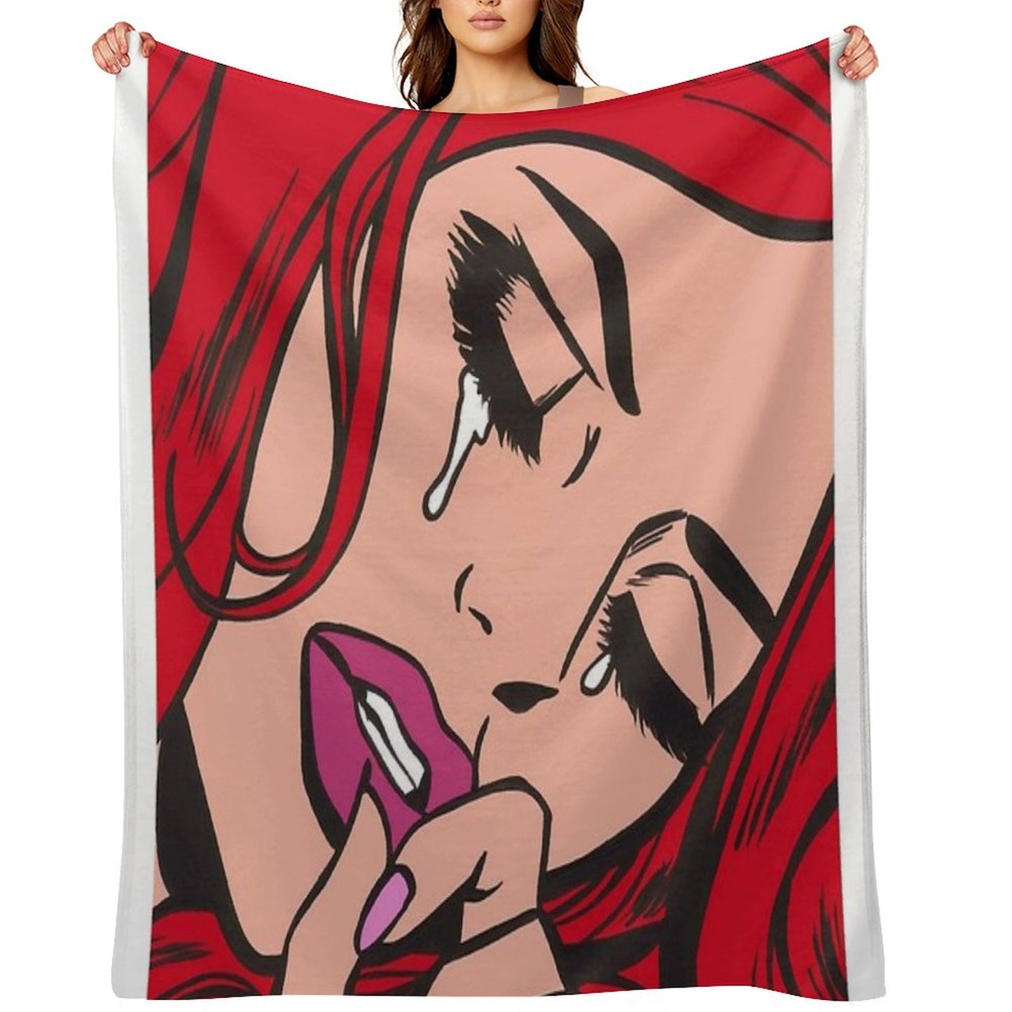 Red Crying Comic Girl Throw Blanket