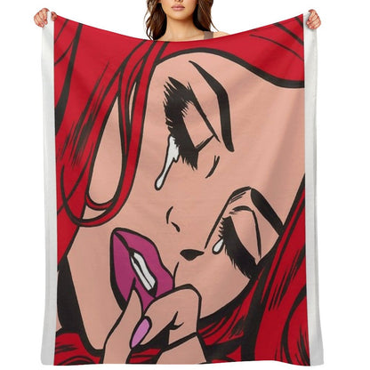 Red Crying Comic Girl Throw Blanket