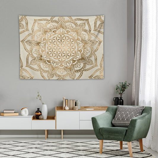Flower of Life in Lotus - Pastel Golds And Canvas Tapestry
