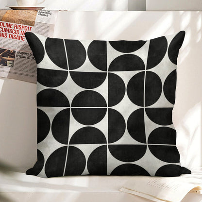 Mid-Century Modern Pattern No.3 - Black And White Concrete Linen Throw Pillow Cover