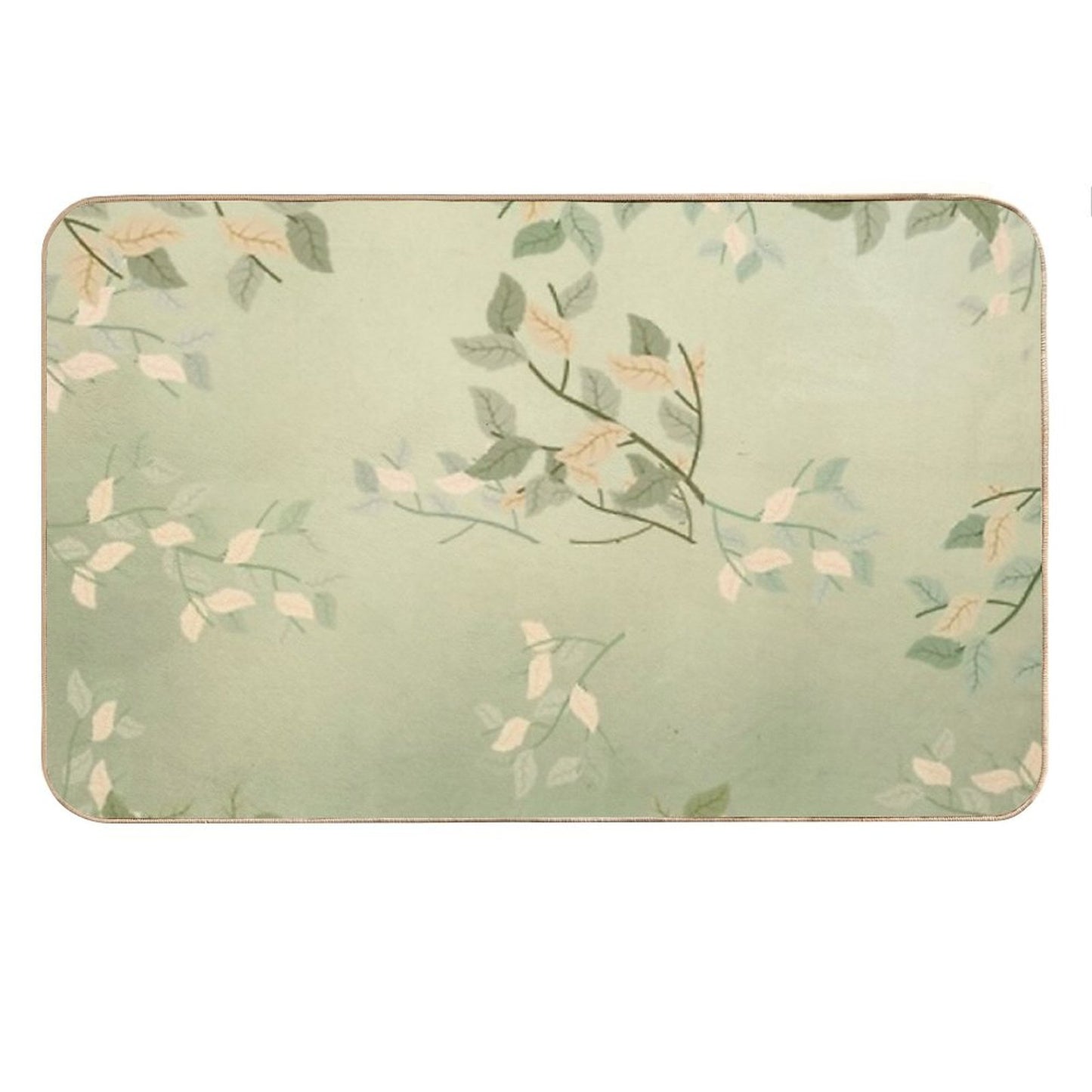 Sage Green Watercolor Woodland Leaves Bath Mat
