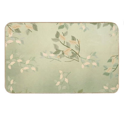 Sage Green Watercolor Woodland Leaves Bath Mat