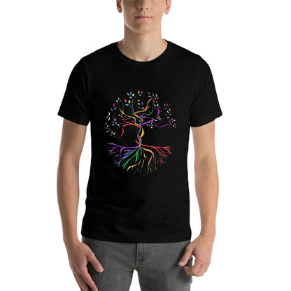 Tree Life Rainbow LGBT Cool Gay Pride Ally  Ribbed Collar T-Shirt